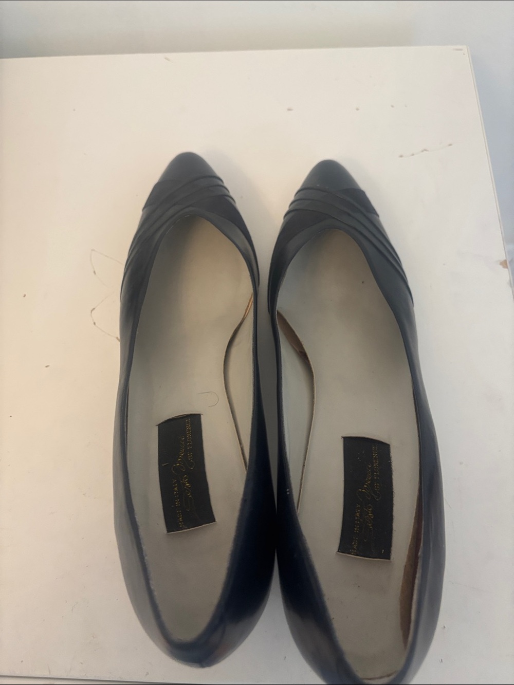 Sesto Meucci of Florence Italy Navy Blue Leather Kitten Heel Slide On Pumps 9.5N